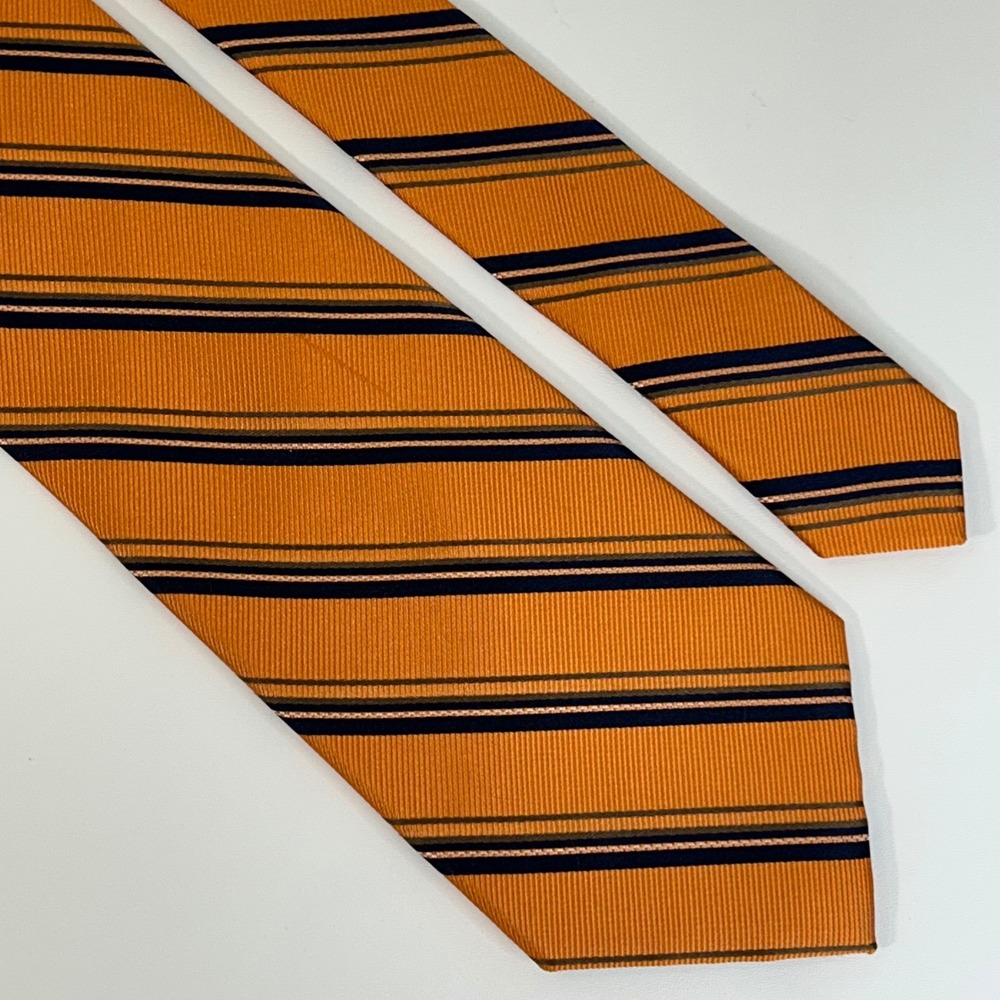 Jos A‎ Bank Classic Collection Mens Silk Tie Orange Navy Striped Hand Finished